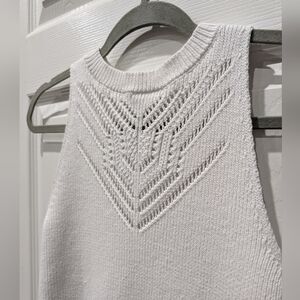 Loft Womens Pointelle Knit Sweater Tank Top Small White Cottagecore Fisherman